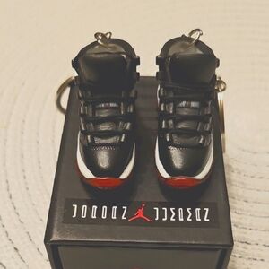 Jordan Black White Red Sneaker Keychain Pair